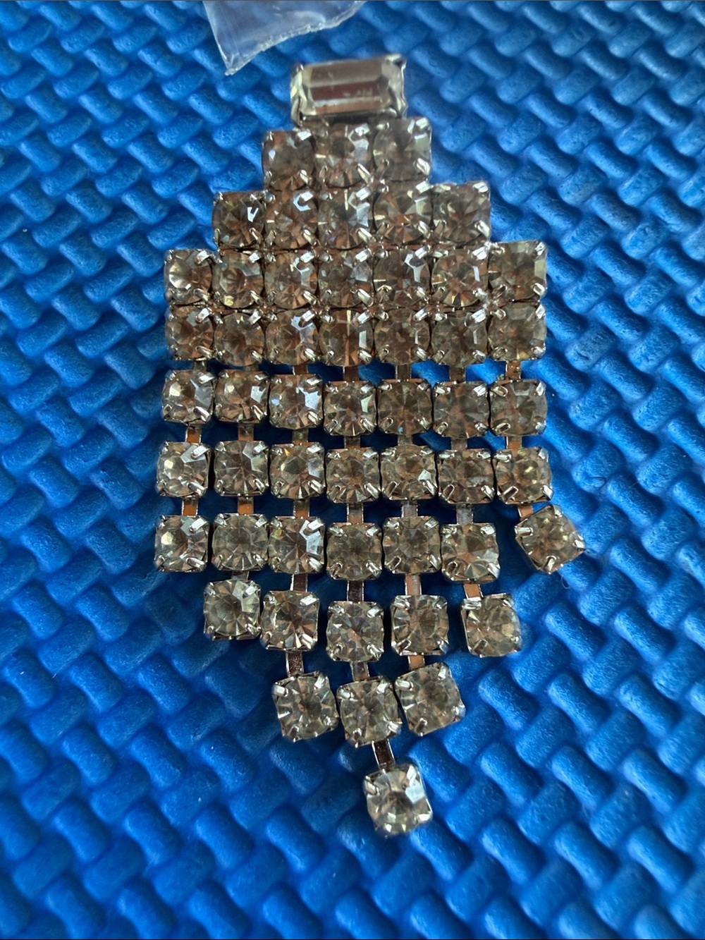 Vintage Crystal Drop Fringe Pendant brooch - Clear Rhinestone Statement Jewelry